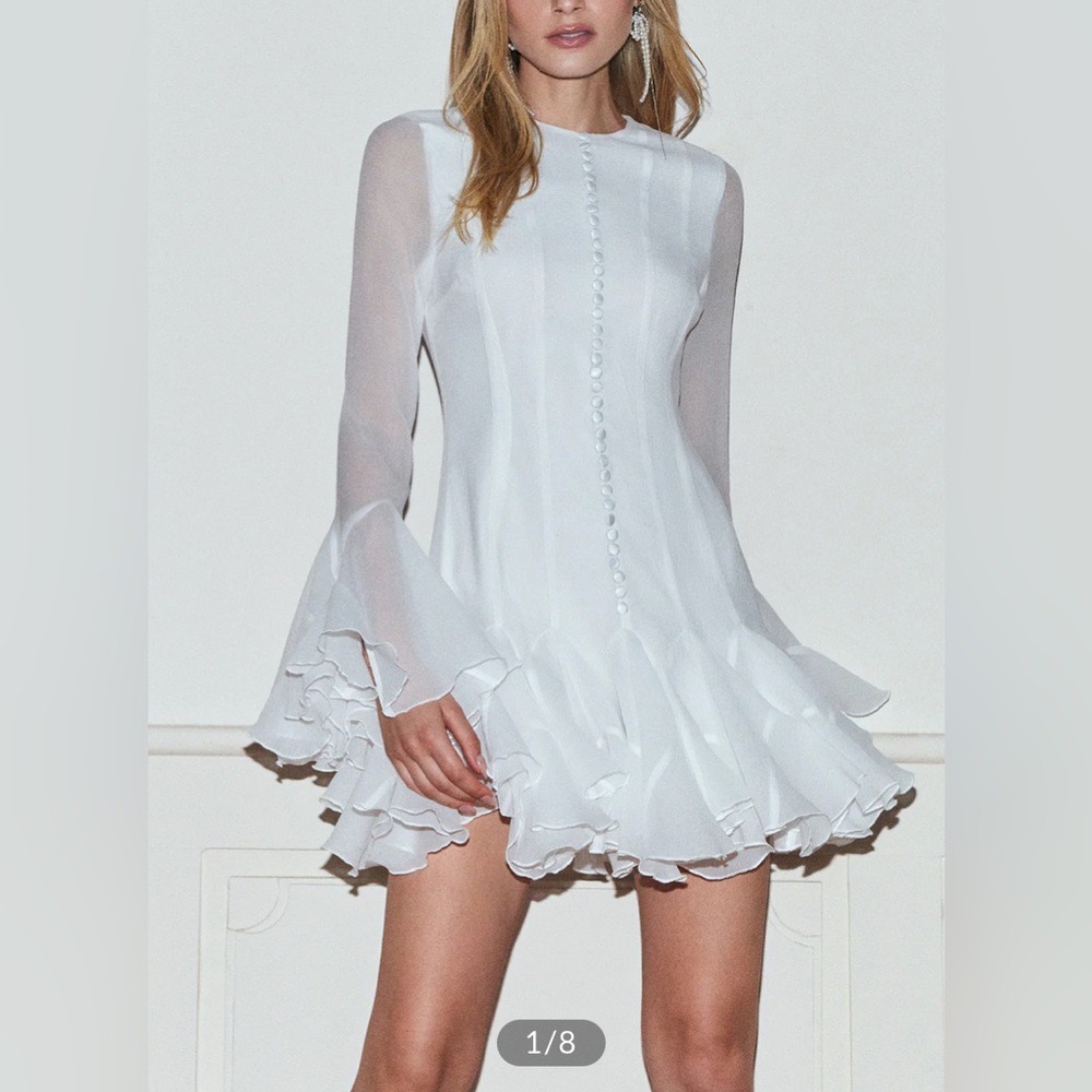 Commense White Ruffle Mini Dress